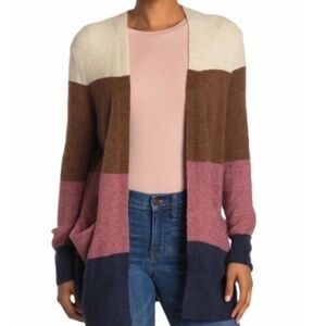 Madewell Stripe Print Cozy Short Walker Cardigan, Heather Quinoa, Size S